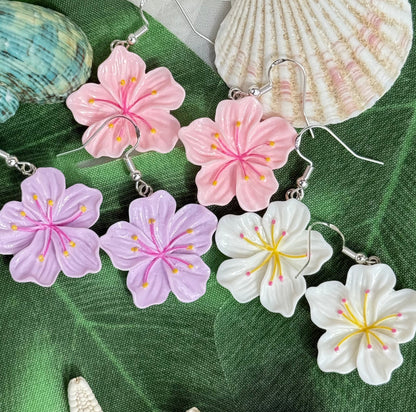 Colourful Hawaiian Hibiscus Flower Earrings