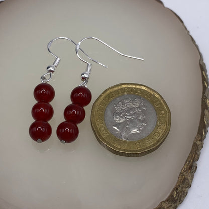 Round Red Carnelian Crystal Earrings