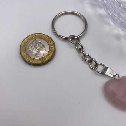 Rose Quartz Pendant Heart Keyring
