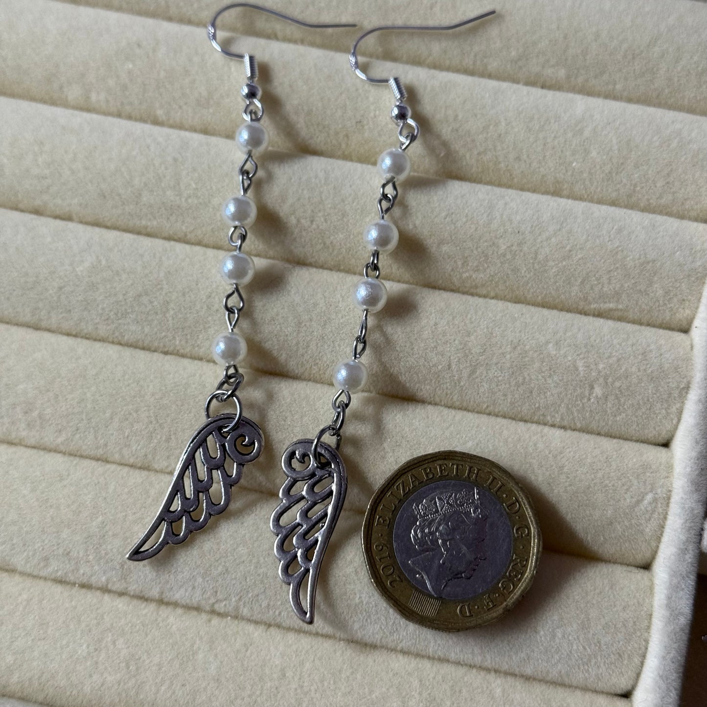 Pearl Drop Dangly Wing Earrings