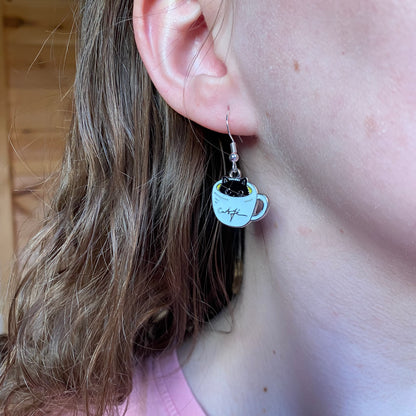 Cat In A Coffee Cup Earrings