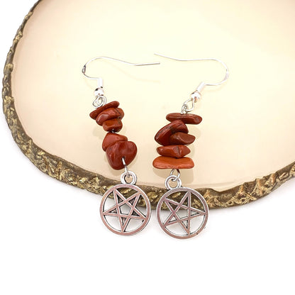 Pentagram Red Crystal Earrings