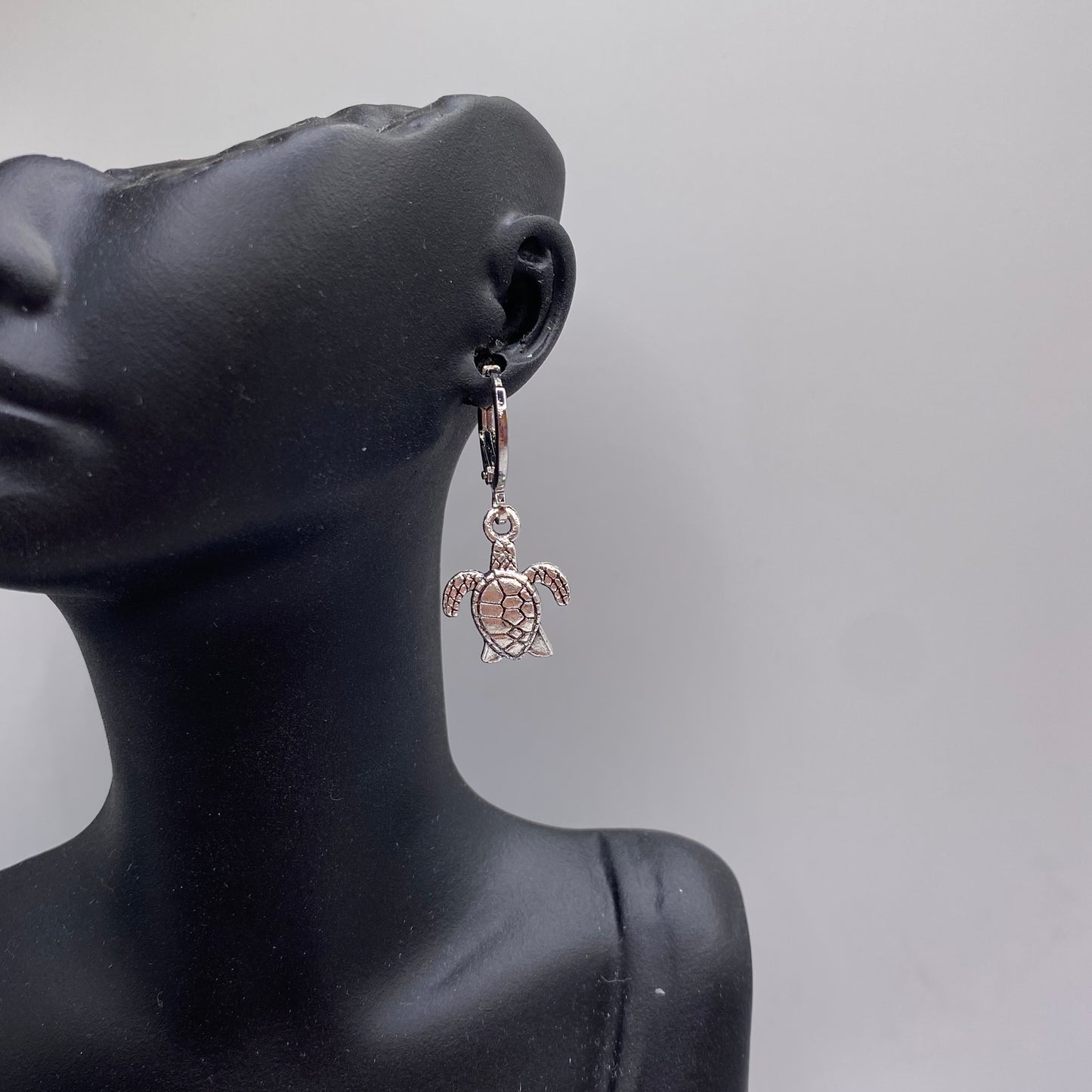 Small Silver Turtle Huggie Hoop Earrings
