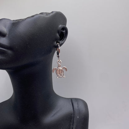 Small Silver Turtle Huggie Hoop Earrings