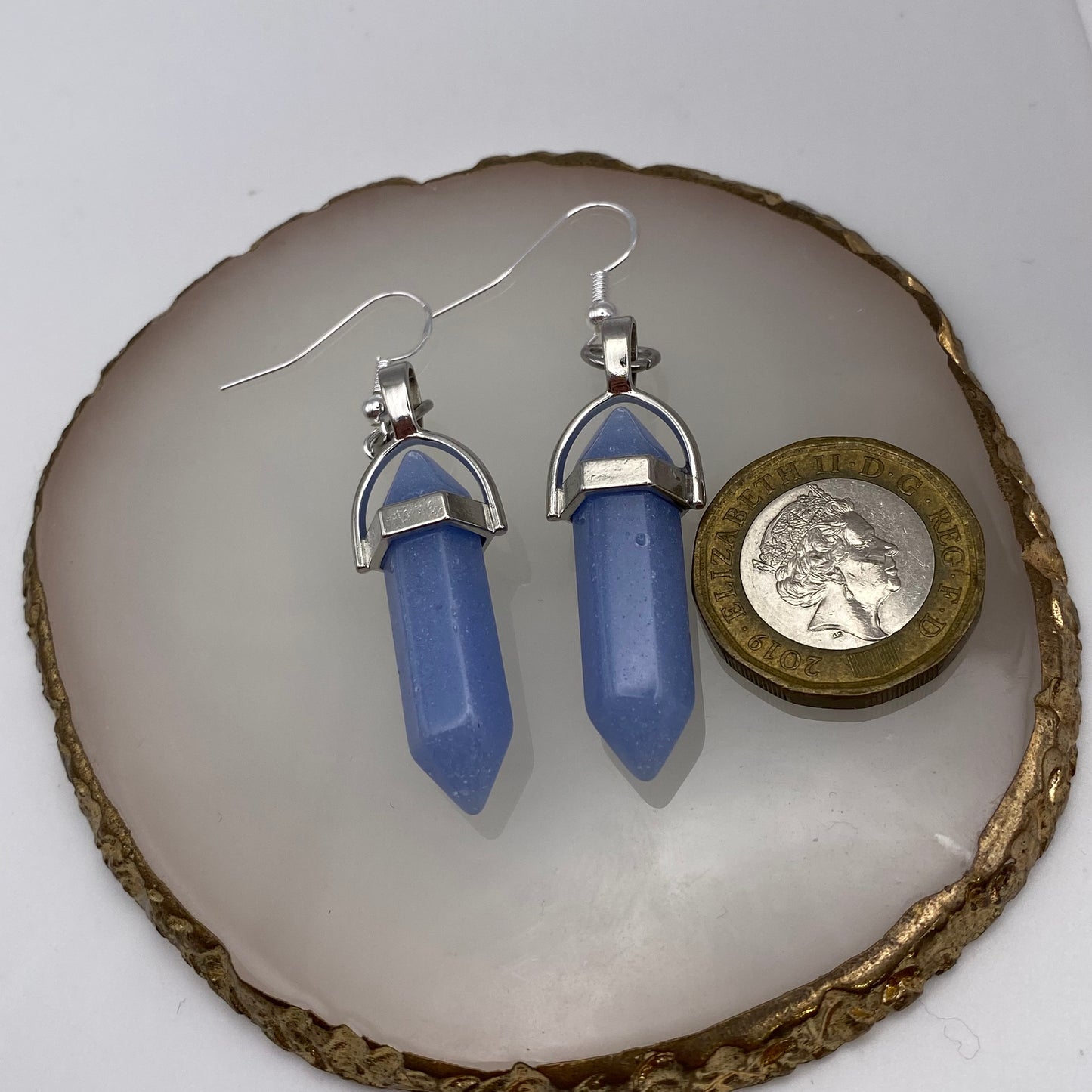 Blue Chalcedony Crystal Pendant Earrings