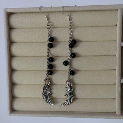 Black Crystal Cluster Dangly Wing Earrings