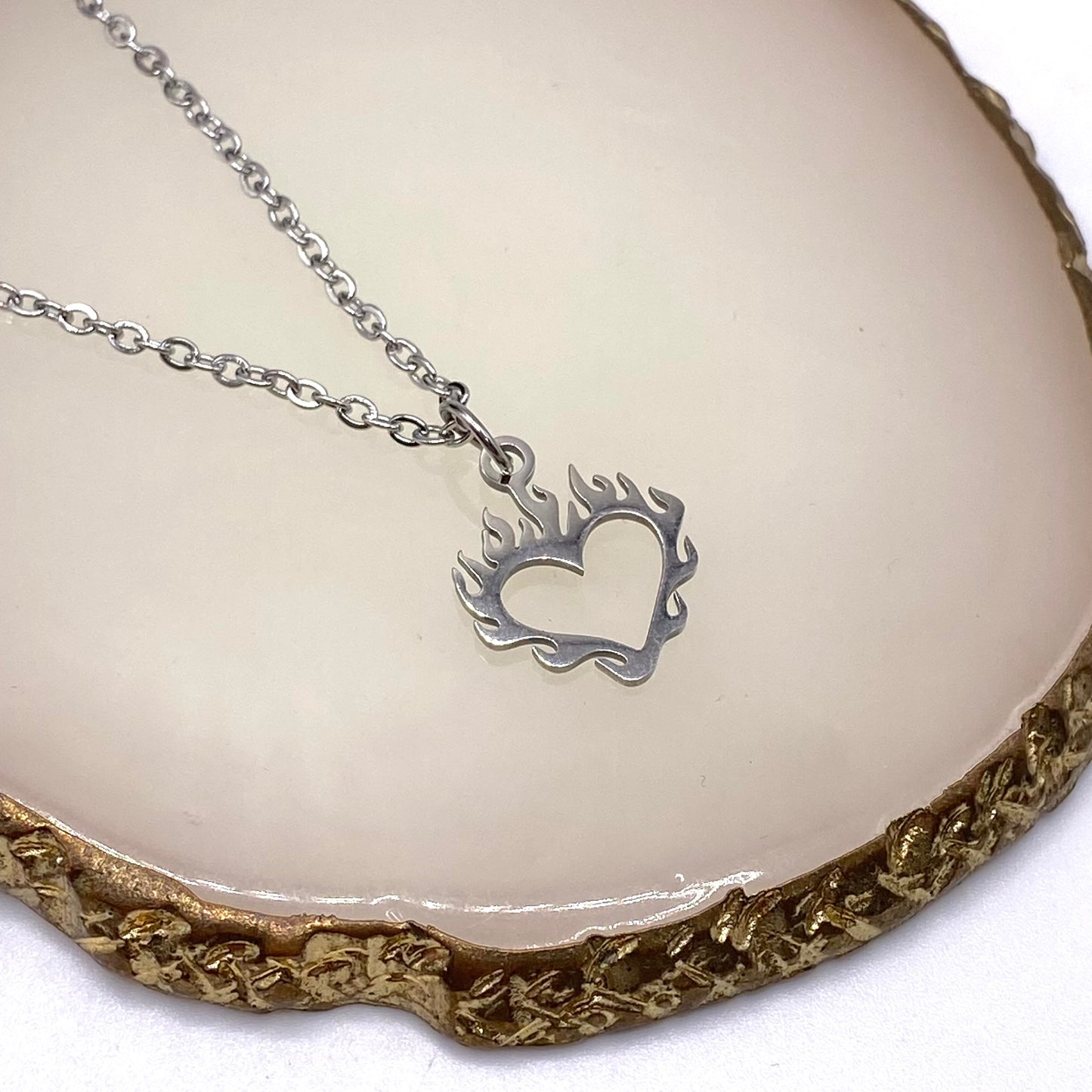 Silver Flame Heart Necklace