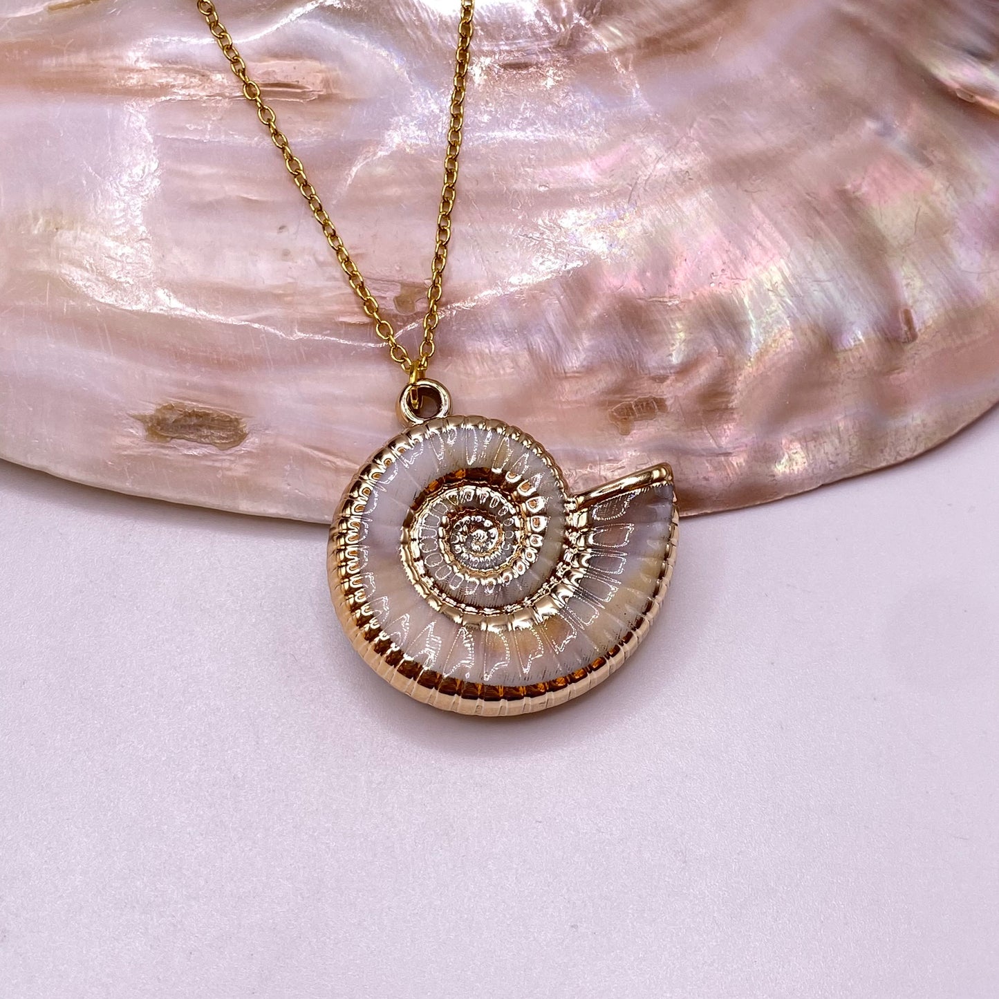 Chunky Gold Encrusted Round Shell Necklace