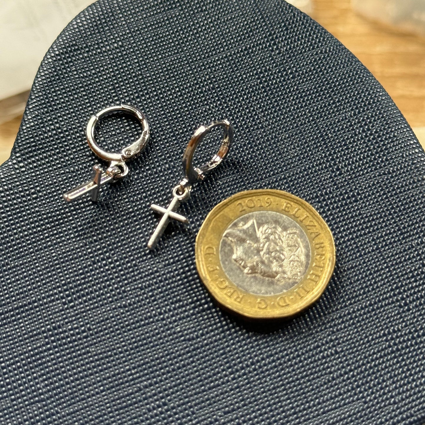 Small Silver Cross Huggie Hoop Earrings