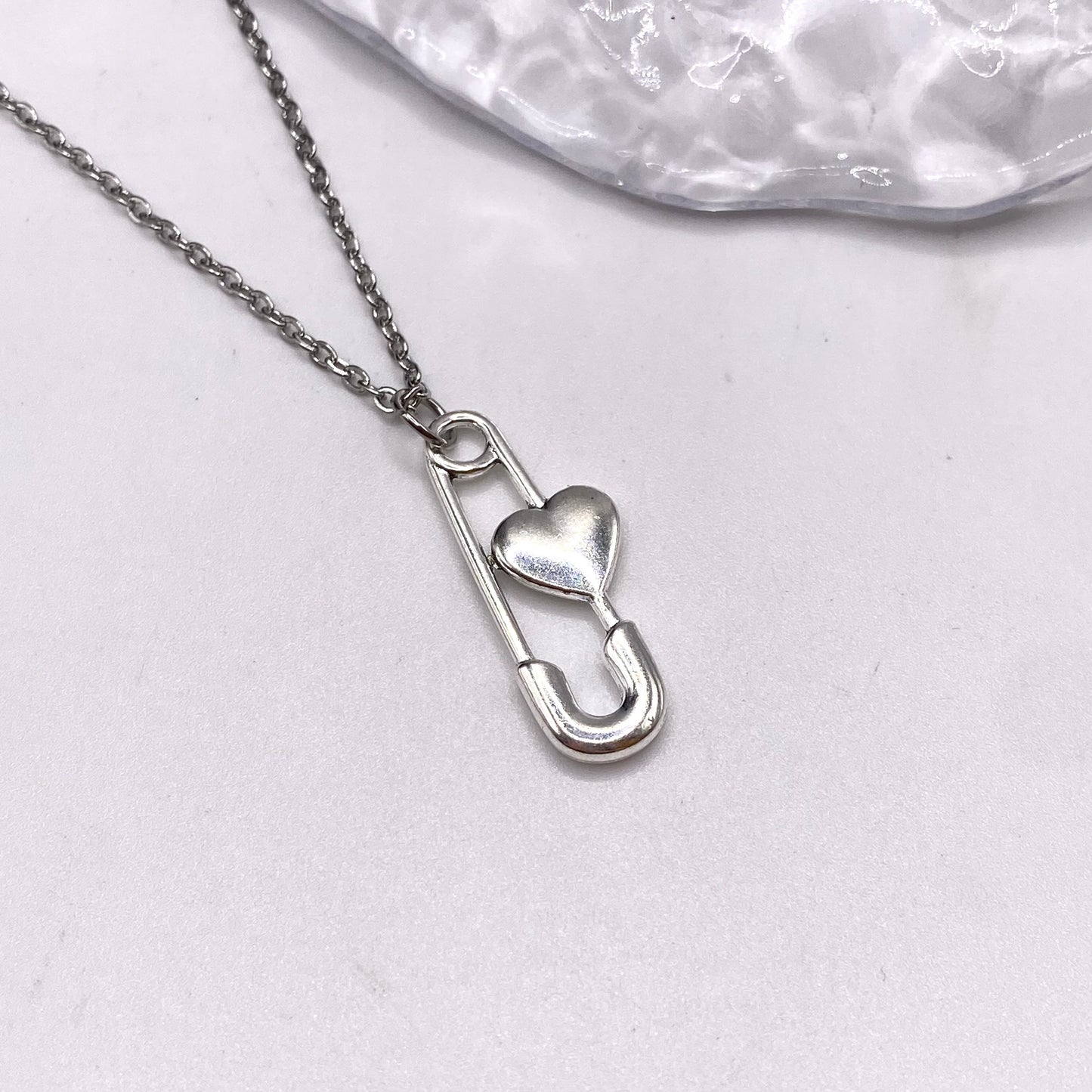 Safety Pin Heart Necklace