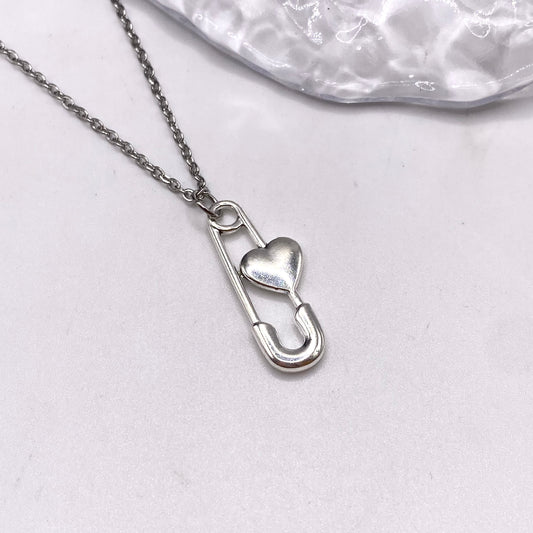 Safety Pin Heart Necklace