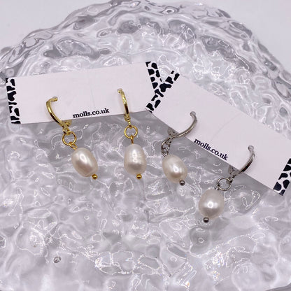 Pearl Drop Huggie Hoop Earrings