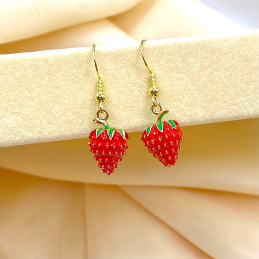 Gold Strawberry Earrings