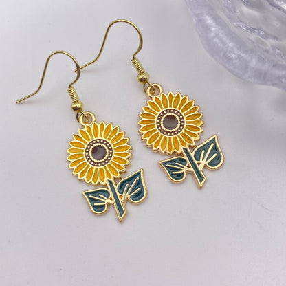 Gold Sunflower Earrings