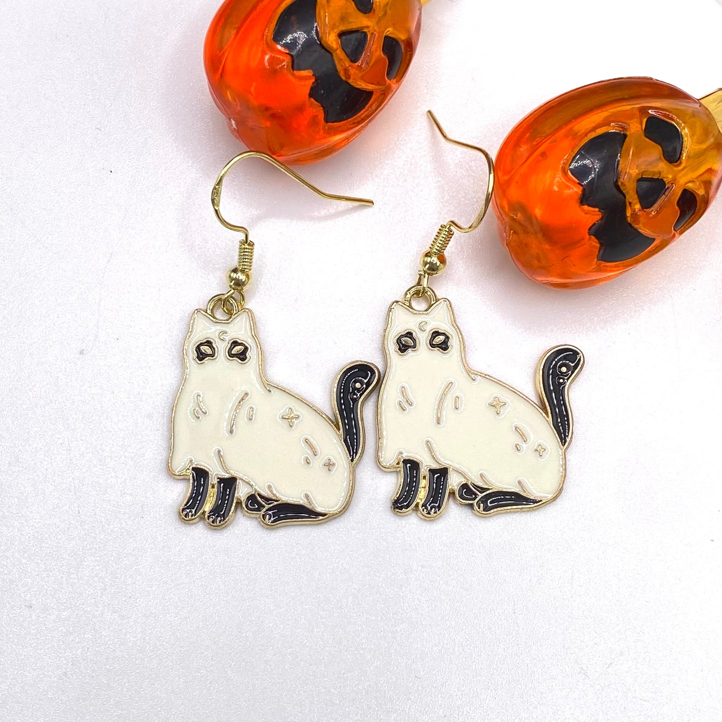 Gold Ghost Cat Costume Earrings