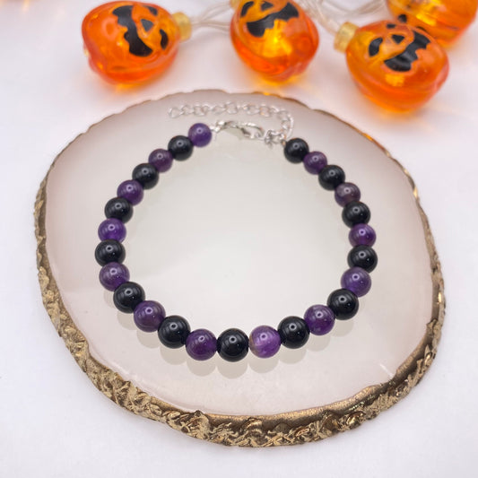 Round Purple and Black Crystal Bracelet
