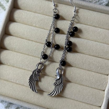 Black Crystal Cluster Dangly Wing Earrings