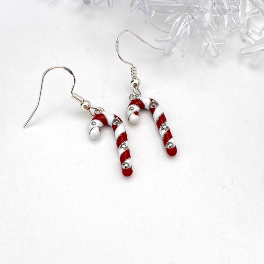 Small Red and White Candy Cane Earrings