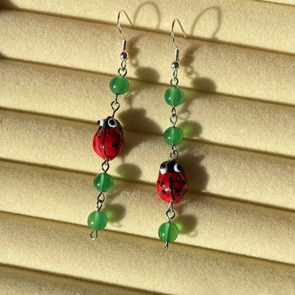Dangly Green Ladybird Earrings