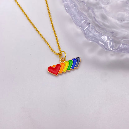 Rainbow Hearts Line Necklace