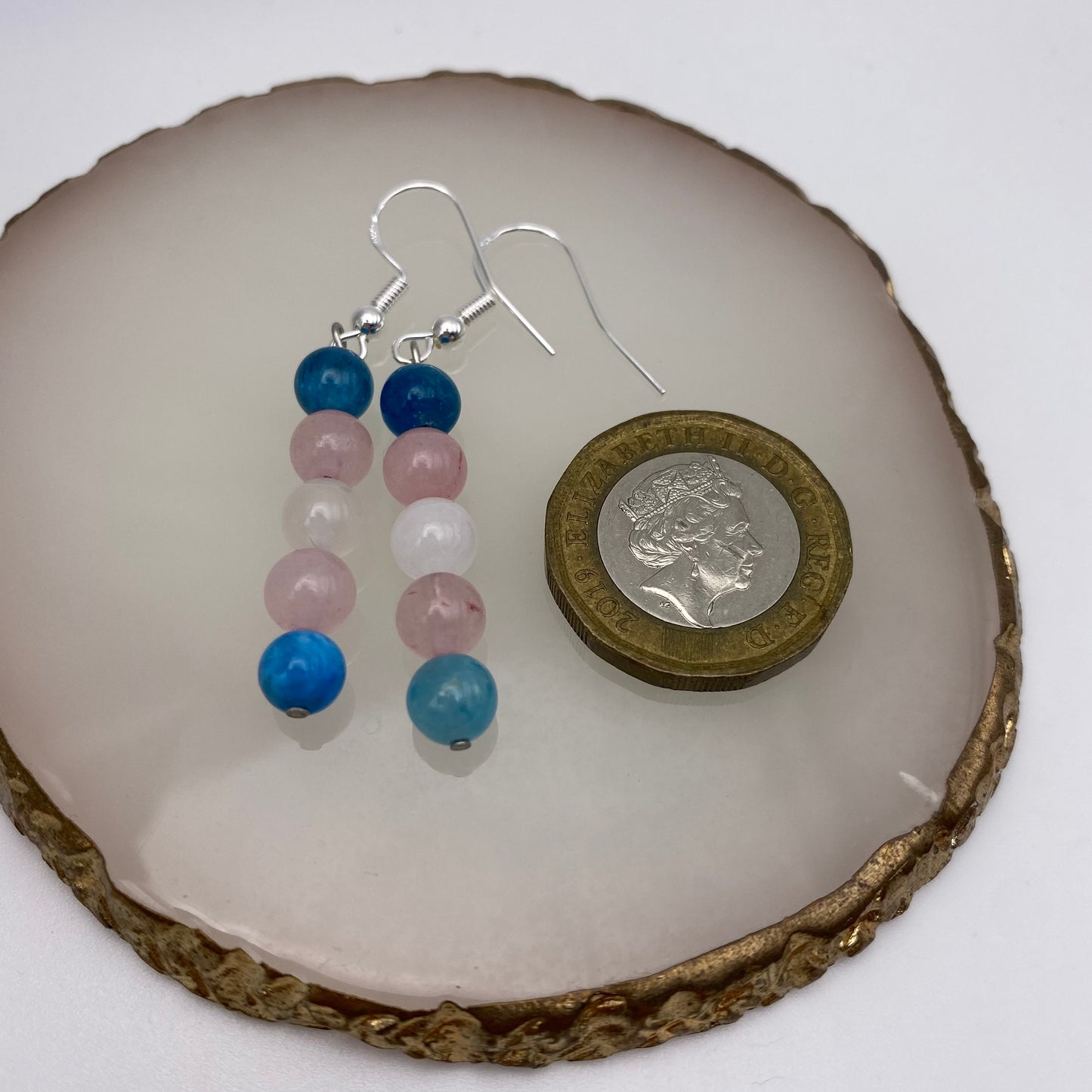 Round Blue, White and Pink Crystal Earrings