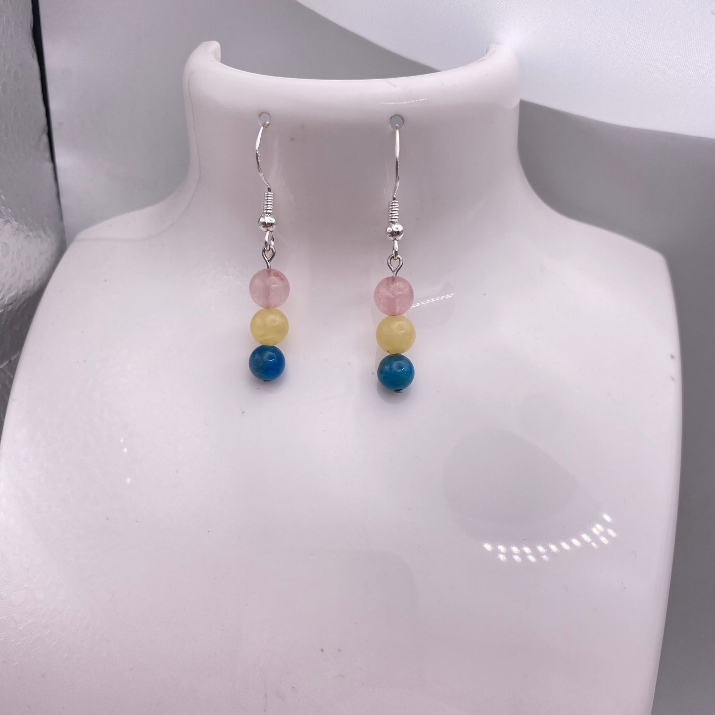 Round Pink, Yellow and Blue Crystal Earrings