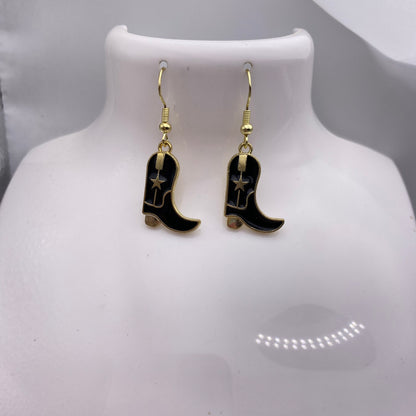 Black Cowboy Boot Earrings