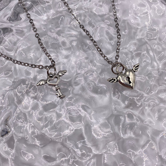 Matching Flying Lock and Key Necklace