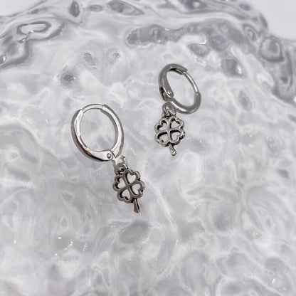 Very Small Four Leaf Clover Huggie Hoop Earrings