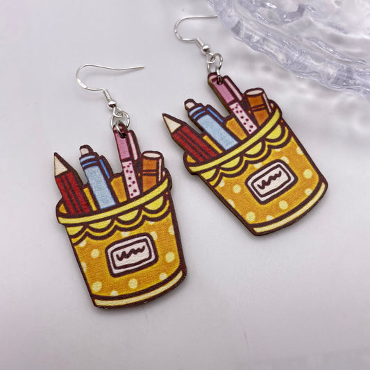 Wooden Pencil Pot Earrings