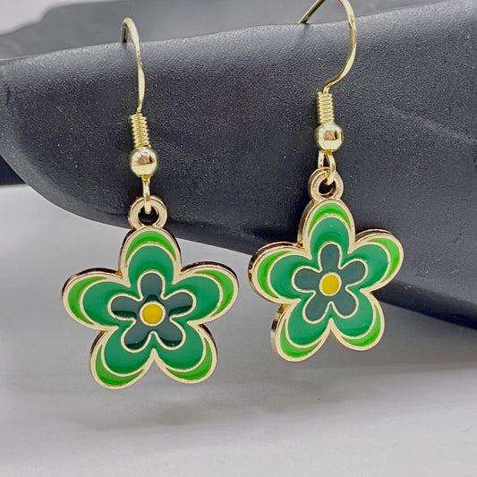 Groovy Green Flower Earrings
