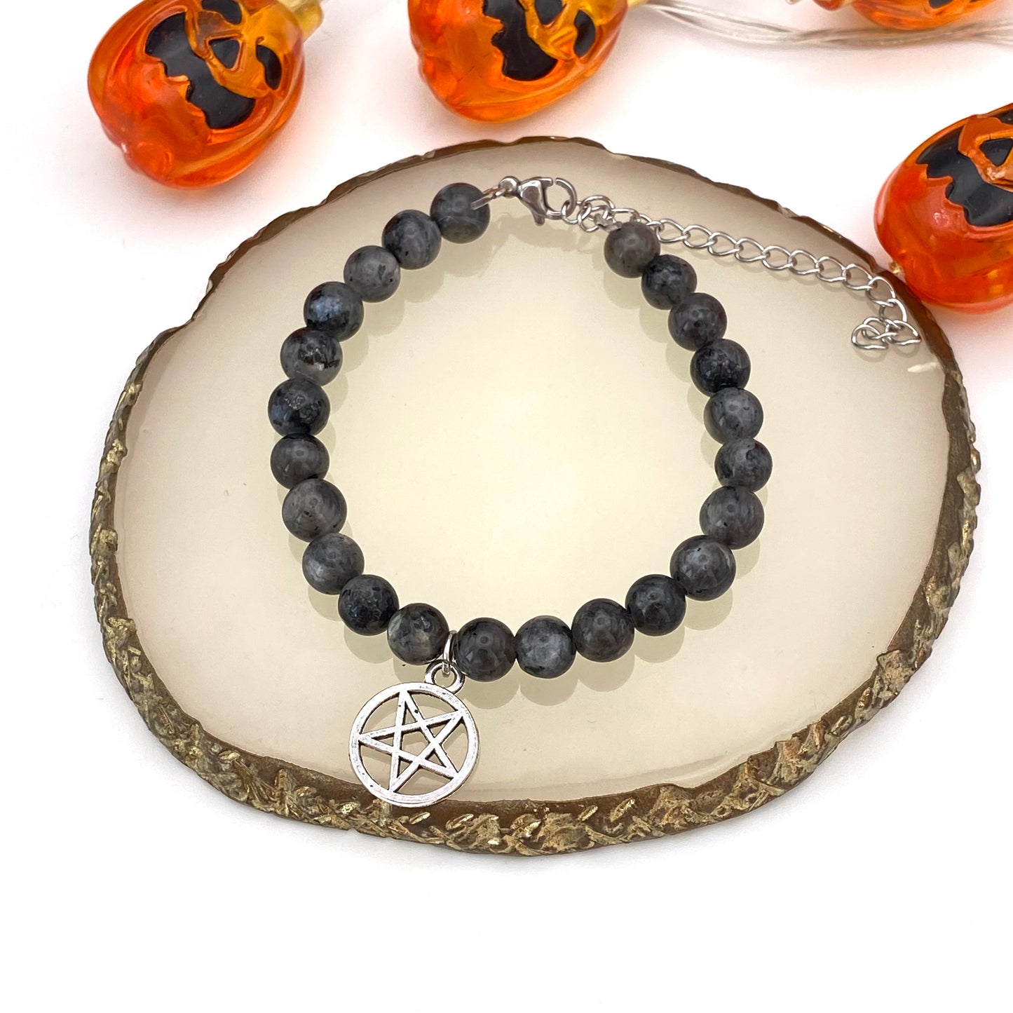 Round Grey Pentagram Crystal Bracelet