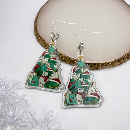 Cat Christmas Tree Earrings
