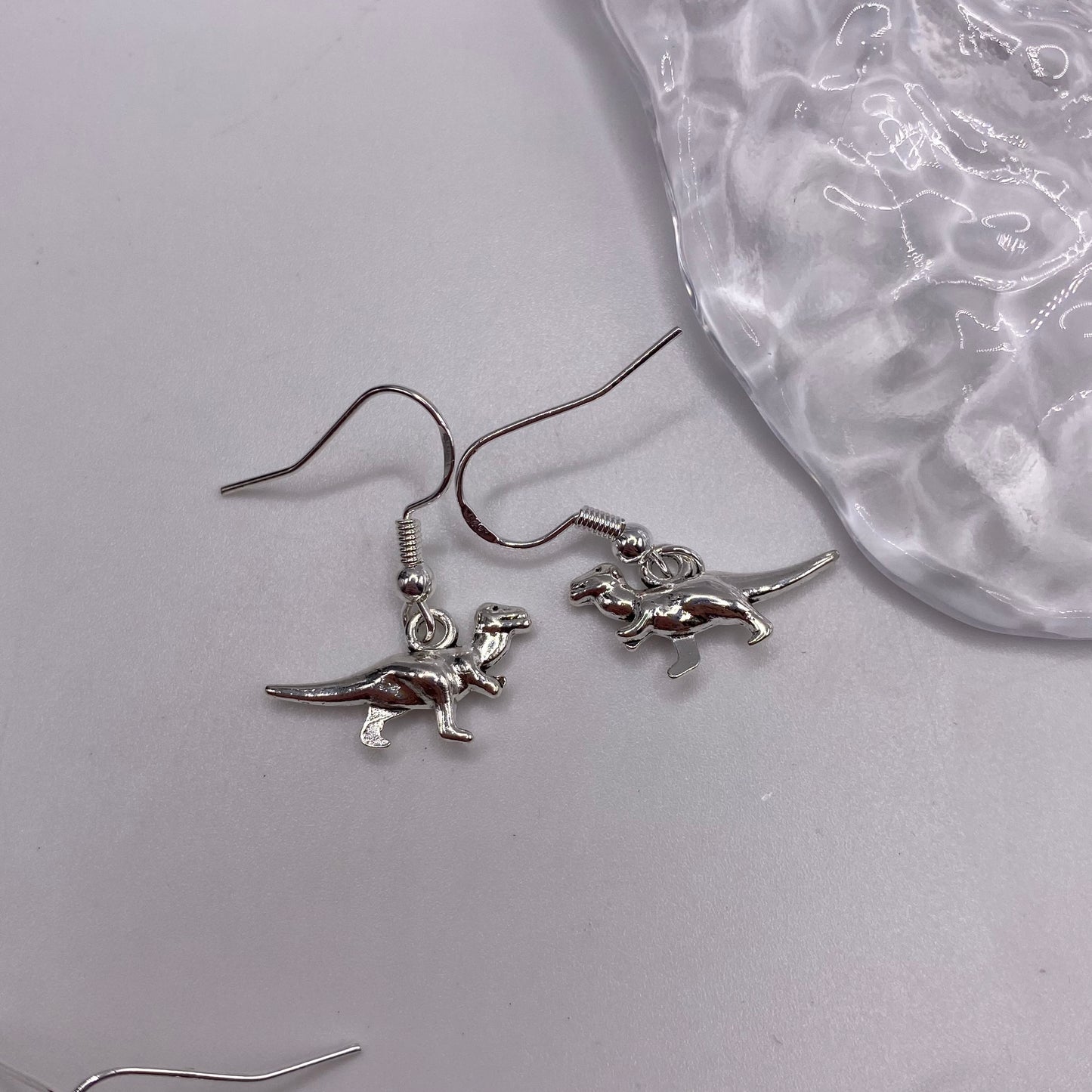 Silver Dinosaur Earrings