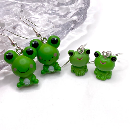 Green Frog Earrings