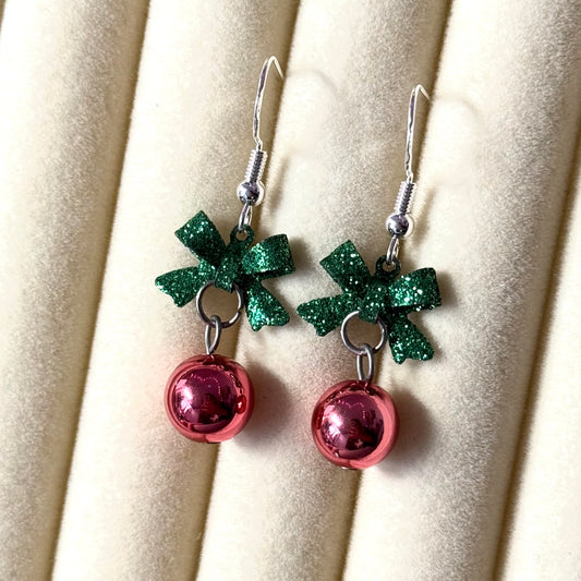 Christmas Ribbon Drop Earrings