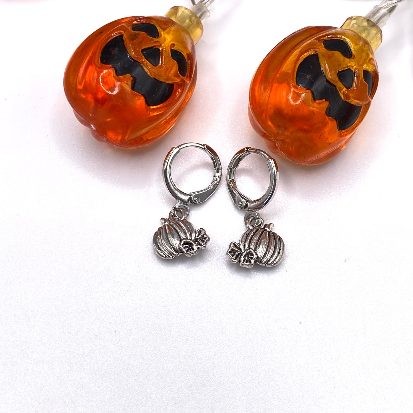 Small Silver Pumpkin Huggie Hoop Earrings