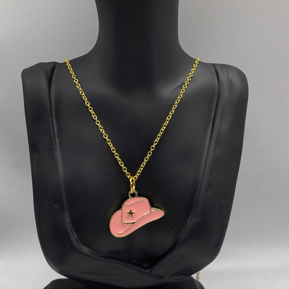 Pink Cowboy Hat Necklace