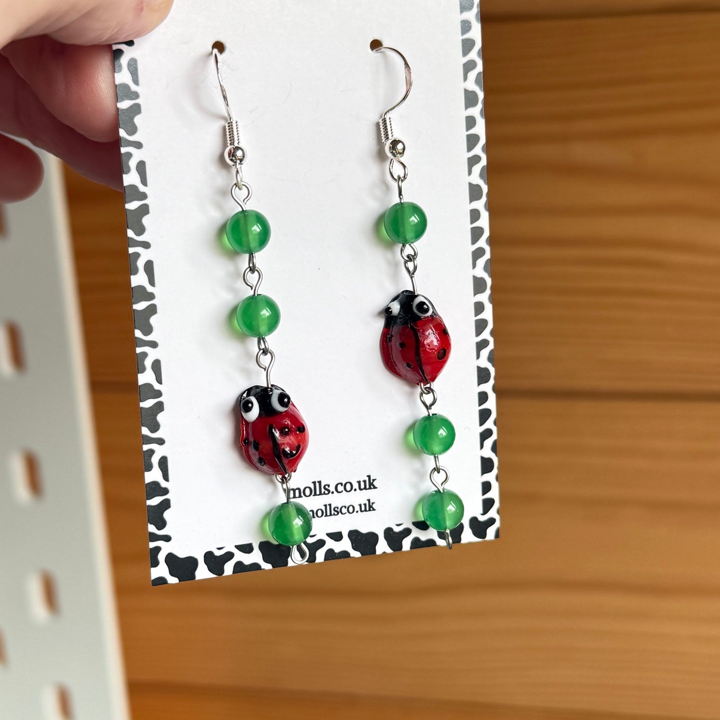 Dangly Green Ladybird Earrings
