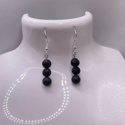 Round Black Lava Crystal Earrings