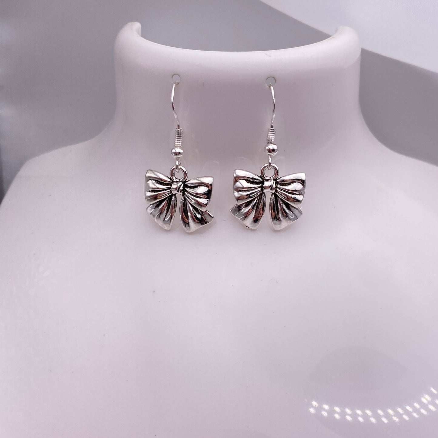 Silver Bow Ribbon Earrings