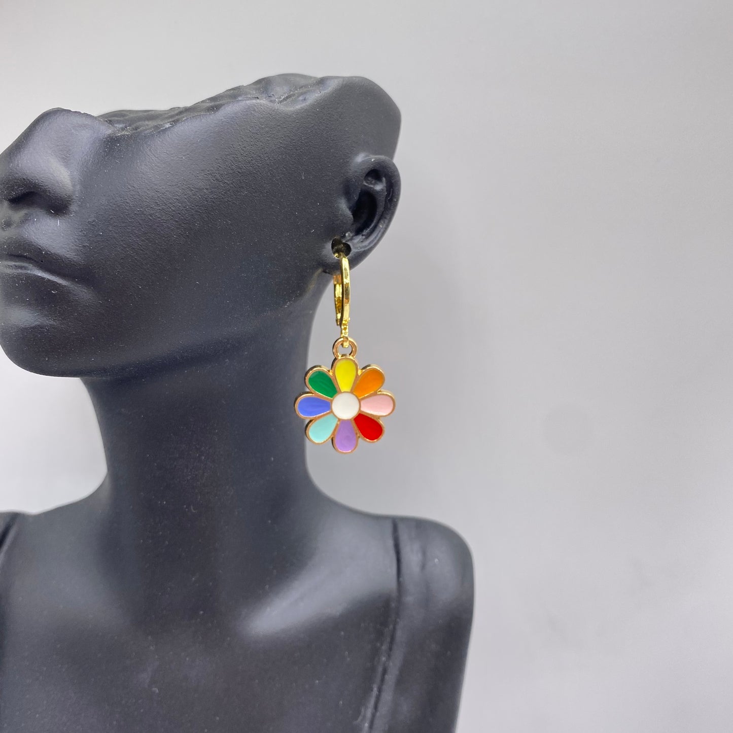 Rainbow Flower Huggie Hoop Earrings