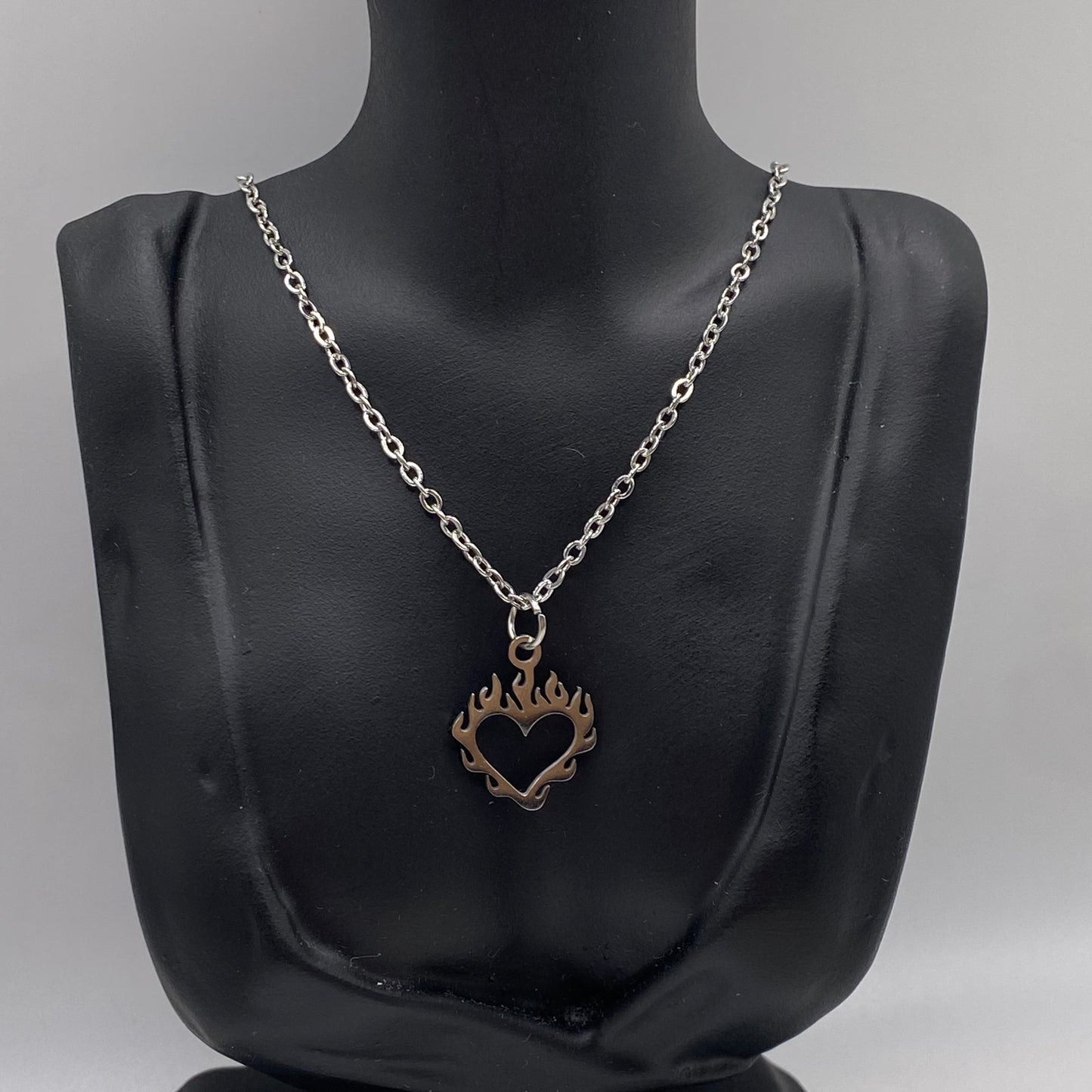 Silver Flame Heart Necklace