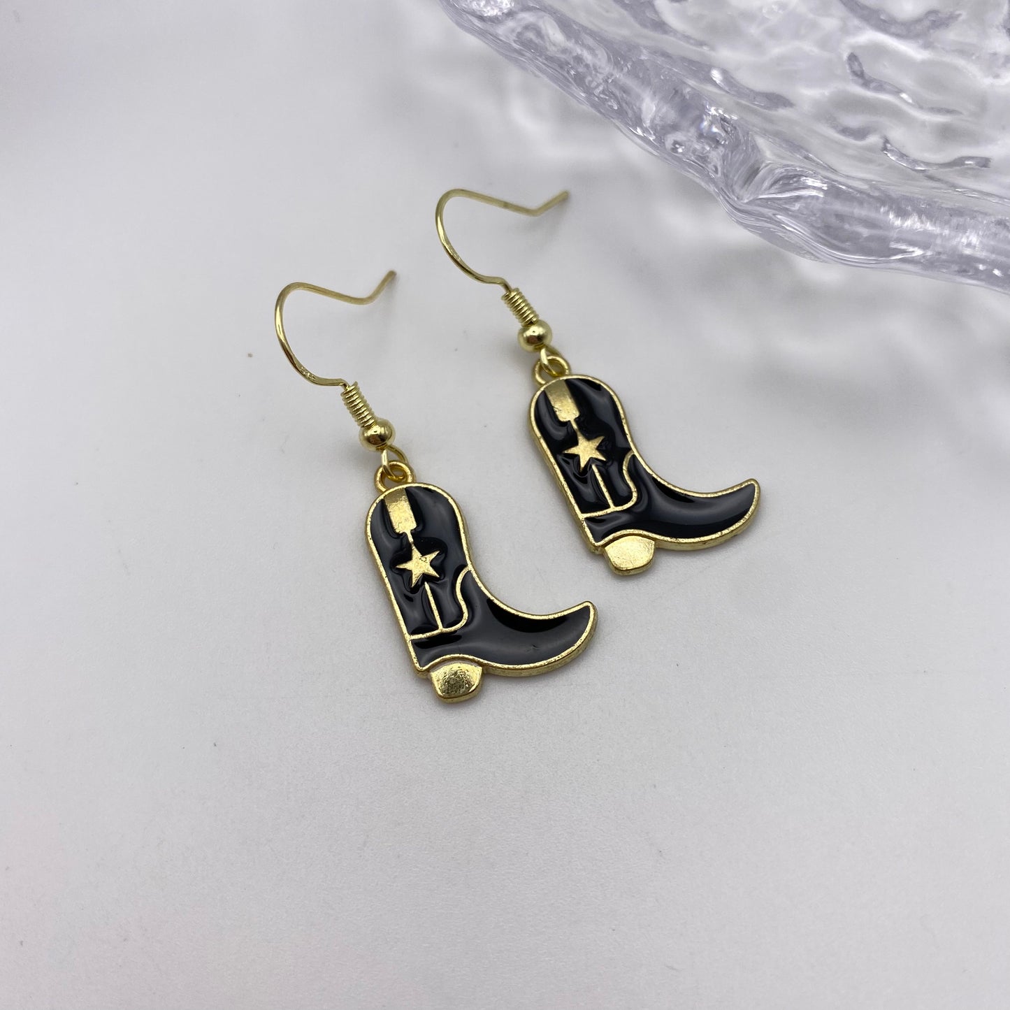 Black Cowboy Boot Earrings