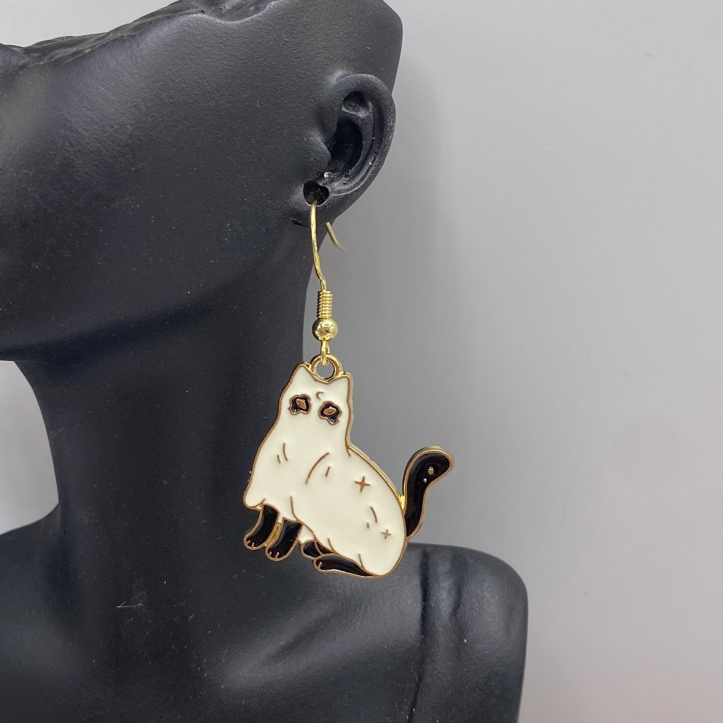 Gold Ghost Cat Costume Earrings