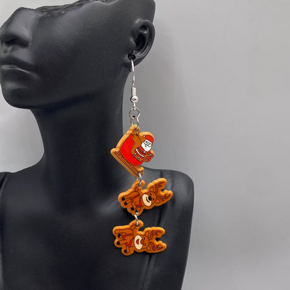 Dangly Sleigh Reindeer Drop Earrings