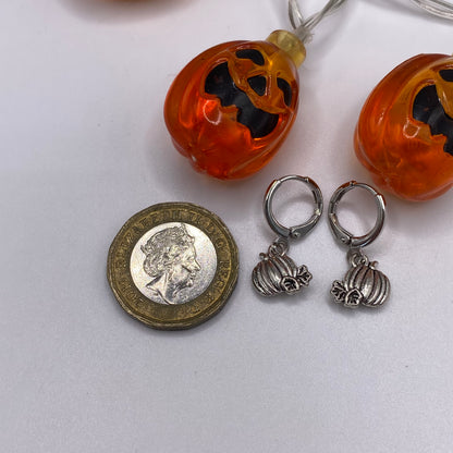 Small Silver Pumpkin Huggie Hoop Earrings
