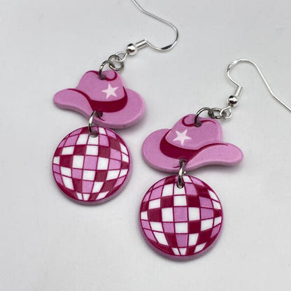 Dangly Pink Cowboy Earrings