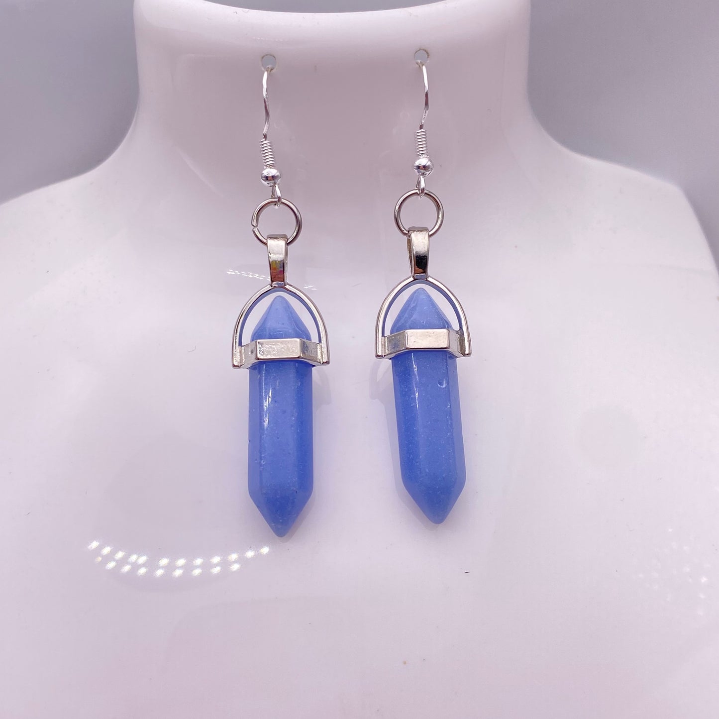 Blue Chalcedony Crystal Pendant Earrings