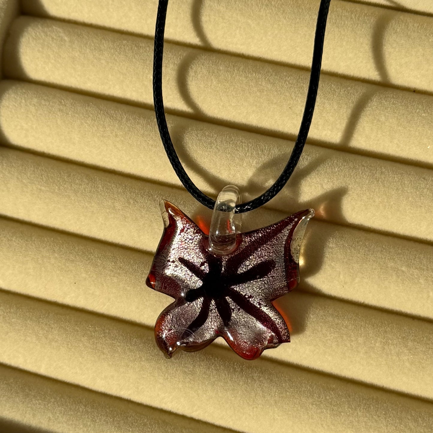 Glass Flower Necklace on Black Cord